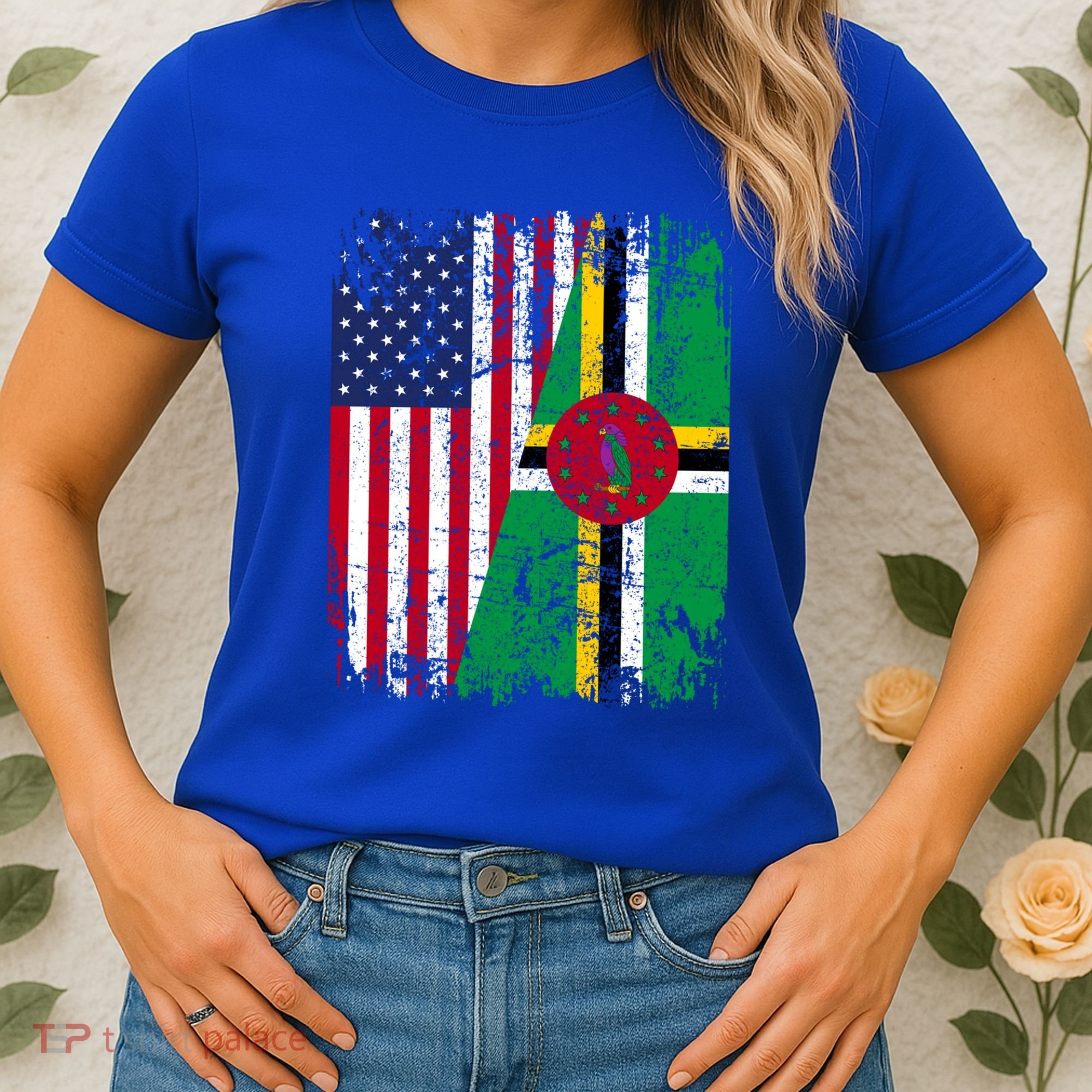 Dominican Roots Half American Flag Dominica Flag Gift Women's T-Shirt