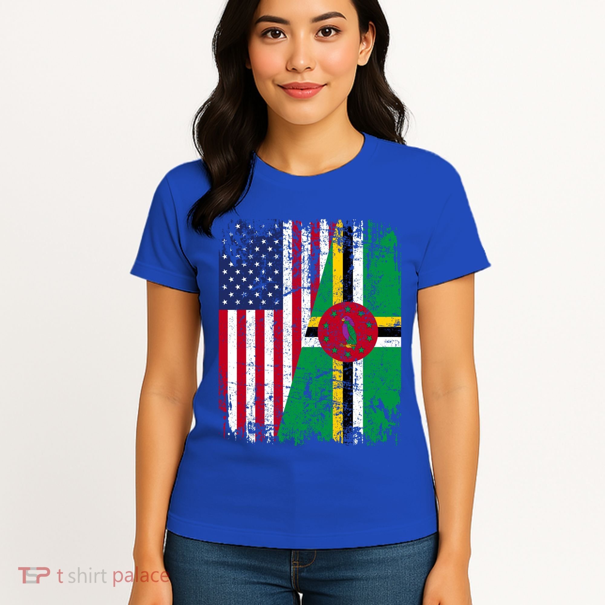 Dominican Roots Half American Flag Dominica Flag Gift Women's T-Shirt