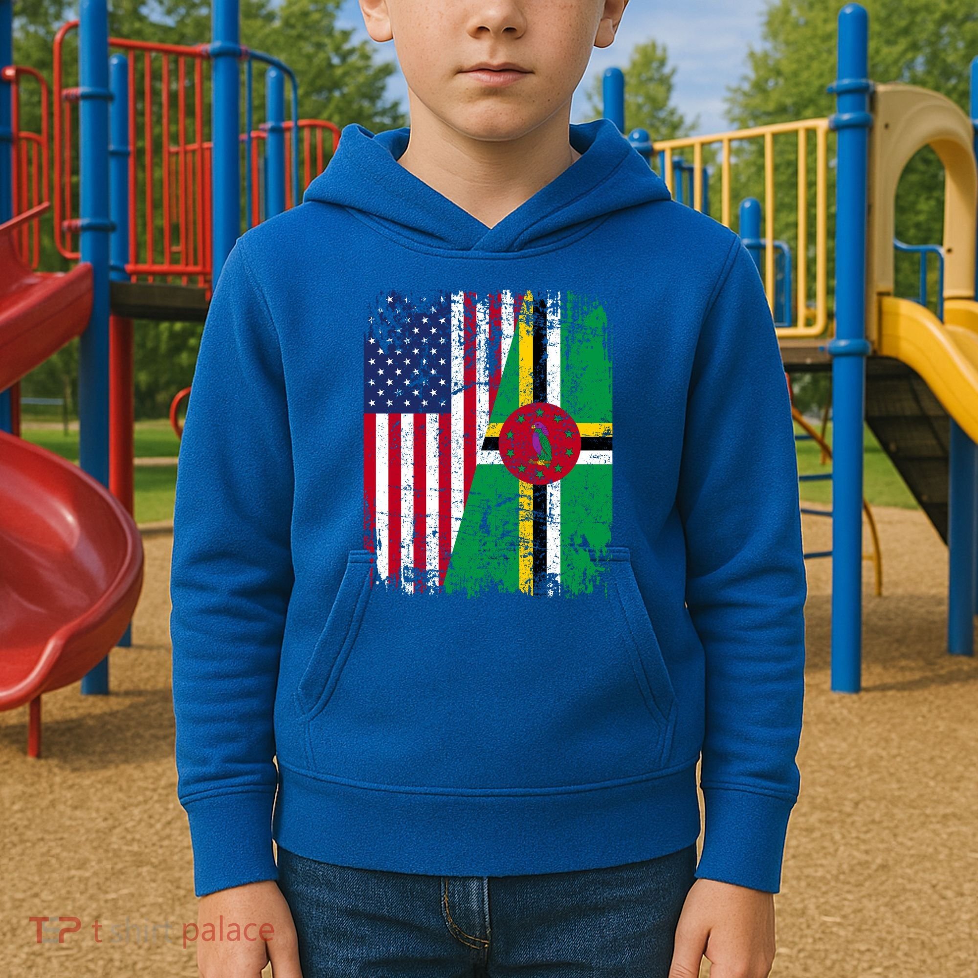 Dominican Roots Half American Flag Dominica Flag Gift Kids Hoodie