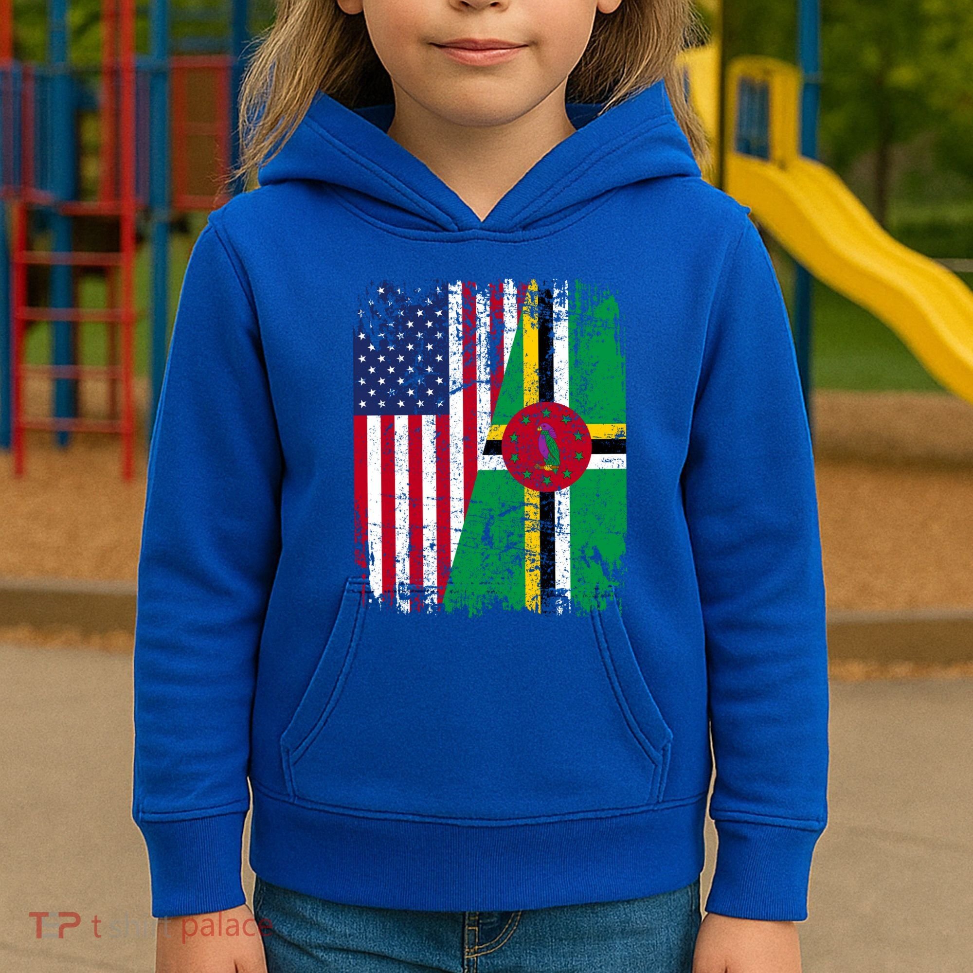 Dominican Roots Half American Flag Dominica Flag Gift Kids Hoodie