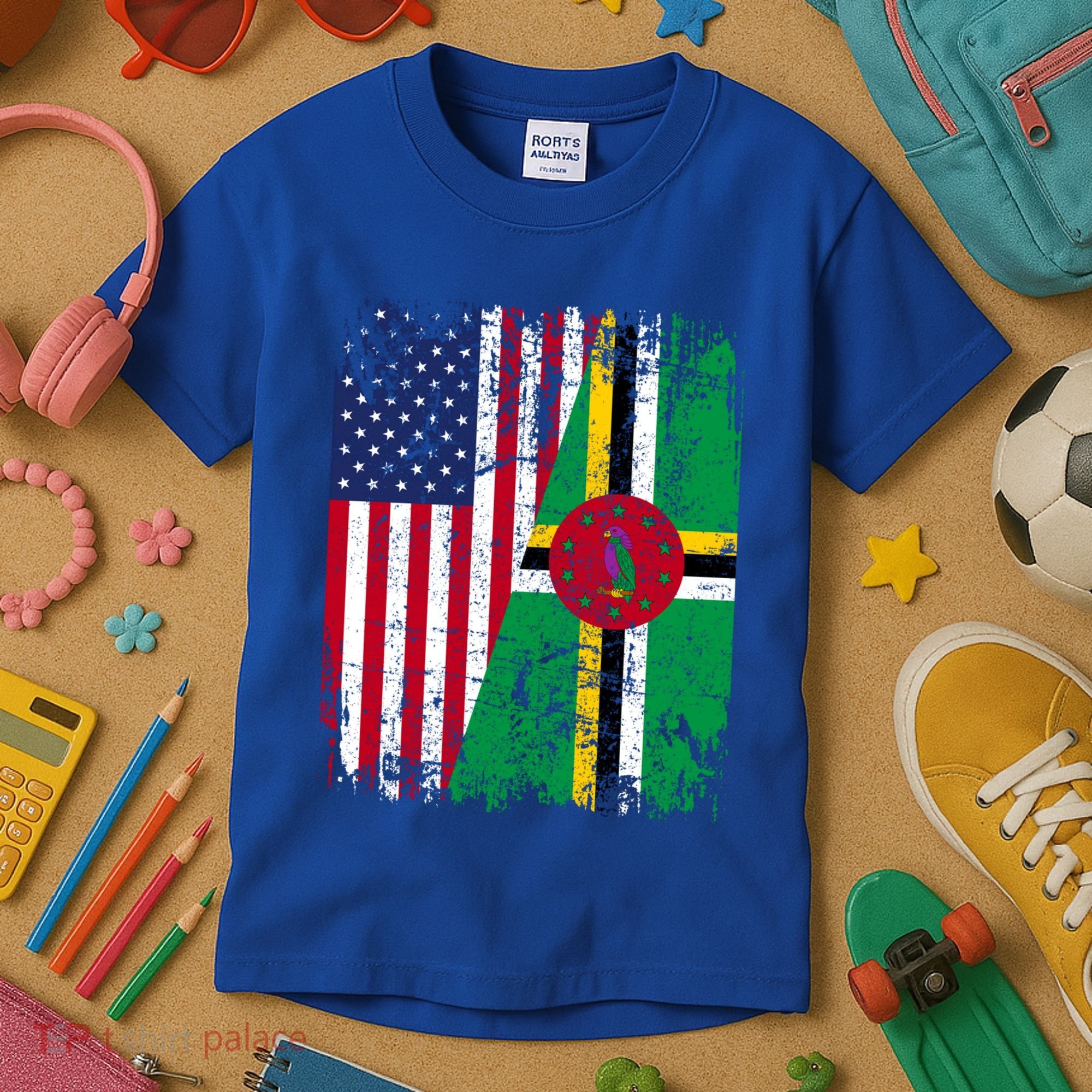Dominican Roots Half American Flag Dominica Flag Gift Kids T-Shirt
