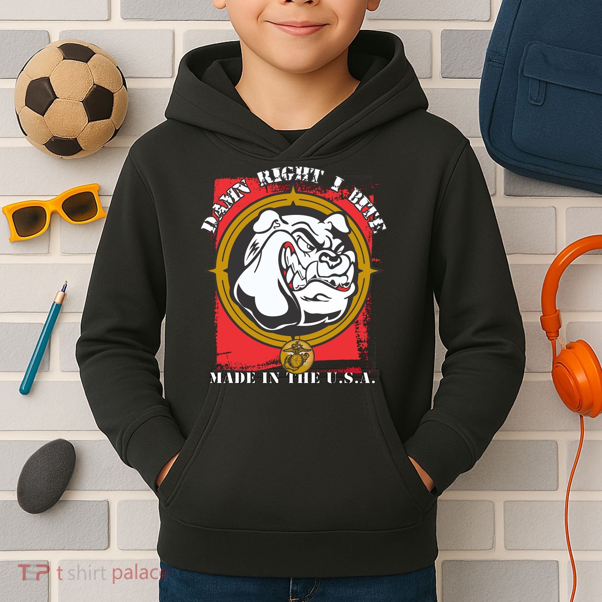 Damn Right I Bite Made In The USA Dog Kids Hoodie