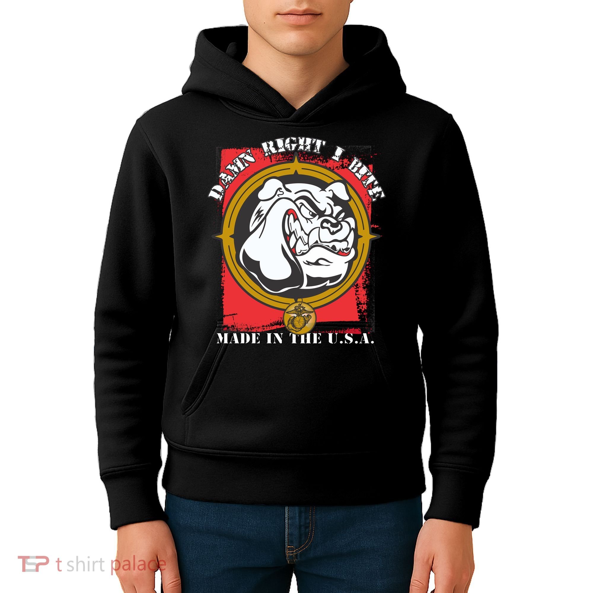 Damn Right I Bite Made In The USA Dog Kids Hoodie