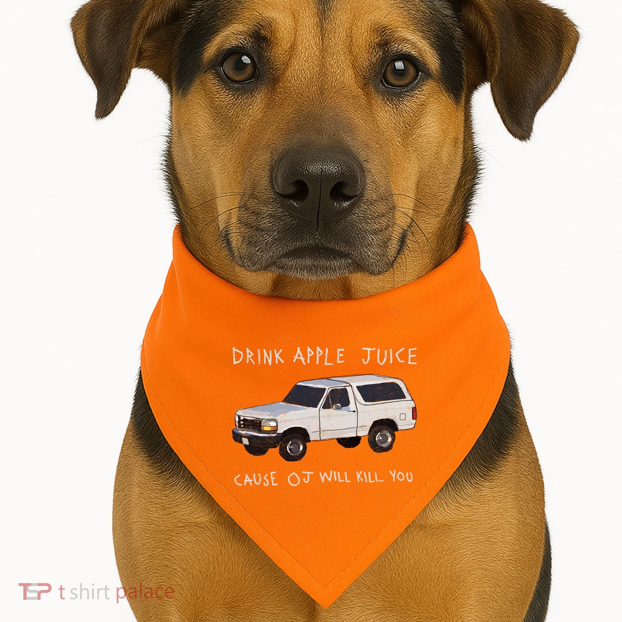 Drink Apple Juice Cause OJ Will Kill You USA-Made Doggie Bandana