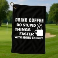 Drink Coffee Do Stupid Things Faster Golf Towel thumb 1