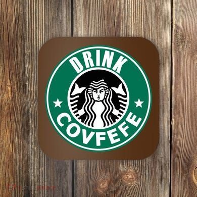 Drink Covfefe Funny Parody Logo Coaster