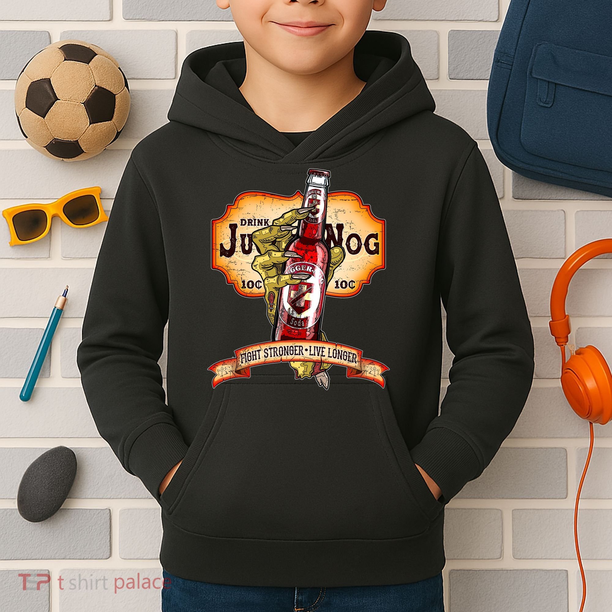 Drink JuggerNog Soda Zombies Kids Hoodie