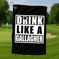 Drink Like A Gallagher Funny St. Patrick's Day Irish Clover Golf Towel thumb 1