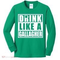 Drink Like A Gallagher Funny St. Patrick's Day Irish Clover Kids Long Sleeve Shirt thumb 0