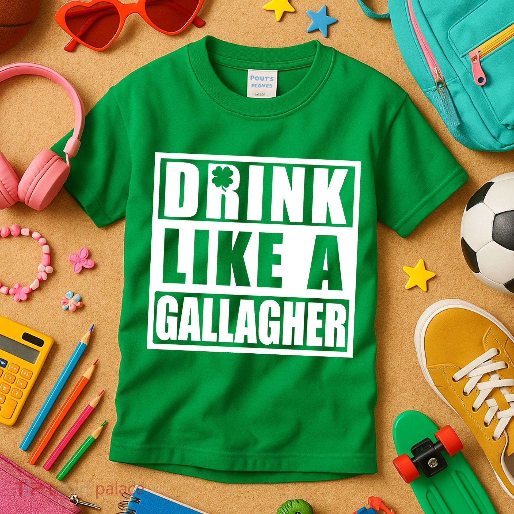 Drink Like A Gallagher Funny St. Patrick's Day Irish Clover Kids T-Shirt