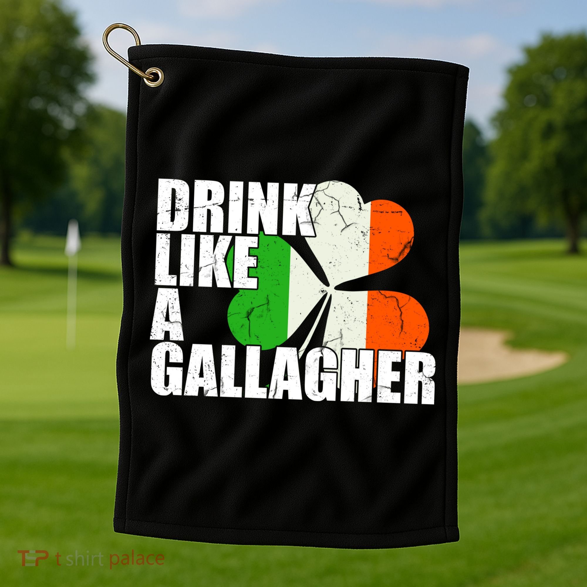 Drink Like A Gallagher Irish Clover Golf Towel
