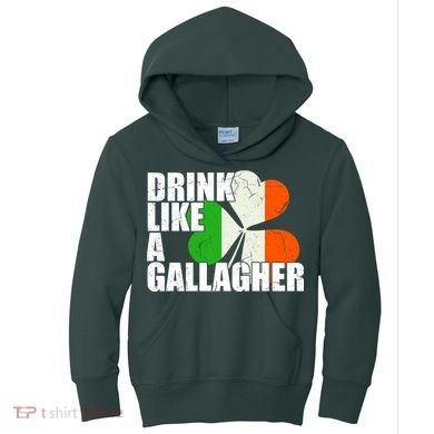Drink Like A Gallagher Irish Clover Kids Hoodie