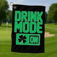 Drink Mode On Irish Clover Golf Towel thumb 1