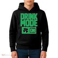 Drink Mode On Irish Clover Kids Hoodie thumb 4