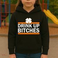 Drink Up Bitches Irish Clover Kids Hoodie thumb 3