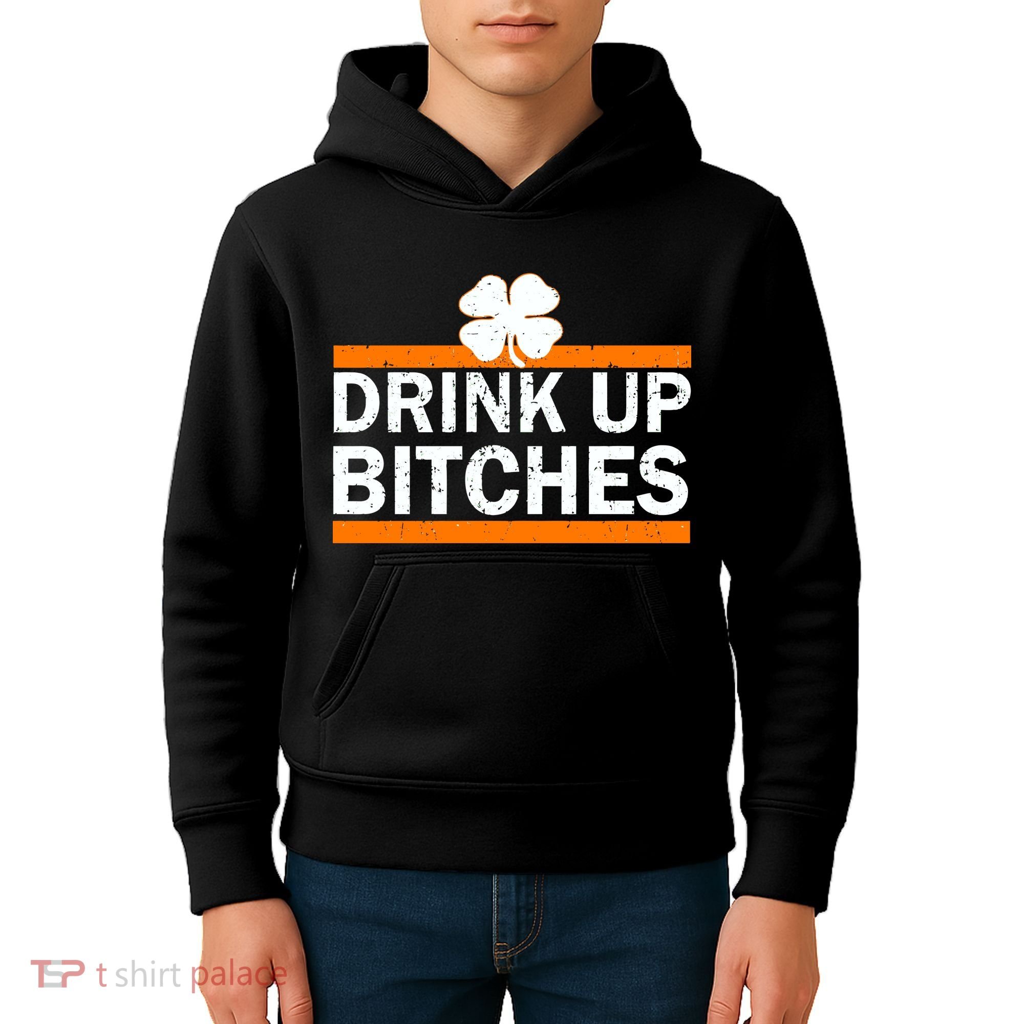 Drink Up Bitches Irish Clover Kids Hoodie