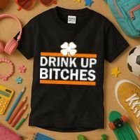 Drink Up Bitches Irish Clover Kids T-Shirt thumb 3