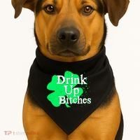 Drink Up Bitches St Patrick's Day Clover USA-Made Doggie Bandana thumb 1