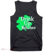 Drink Up Bitches St Patrick's Day Clover Tank Top thumb 0