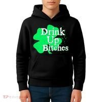 Drink Up Bitches St Patrick's Day Clover Kids Hoodie thumb 4