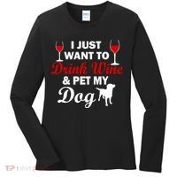 Drink Wine & Pet My Dog Women's Long Sleeve Shirt thumb 0