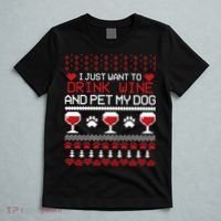 Drink Wine And Pet My Dog Ugly Christmas T-Shirt thumb 5