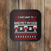 Drink Wine And Pet My Dog Ugly Christmas Coaster thumb 0