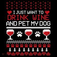Drink Wine And Pet My Dog Ugly Christmas Women's Hoodie thumb 2
