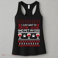 Drink Wine And Pet My Dog Ugly Christmas Women's Tank Top thumb 3