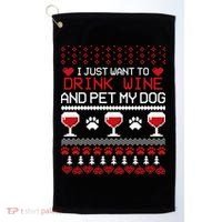 Drink Wine And Pet My Dog Ugly Christmas Golf Towel thumb 0