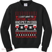 Drink Wine And Pet My Dog Ugly Christmas Kids Sweatshirt thumb 0