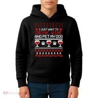 Drink Wine And Pet My Dog Ugly Christmas Kids Hoodie thumb 4