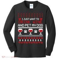 Drink Wine And Pet My Dog Ugly Christmas Kids Long Sleeve Shirt thumb 0