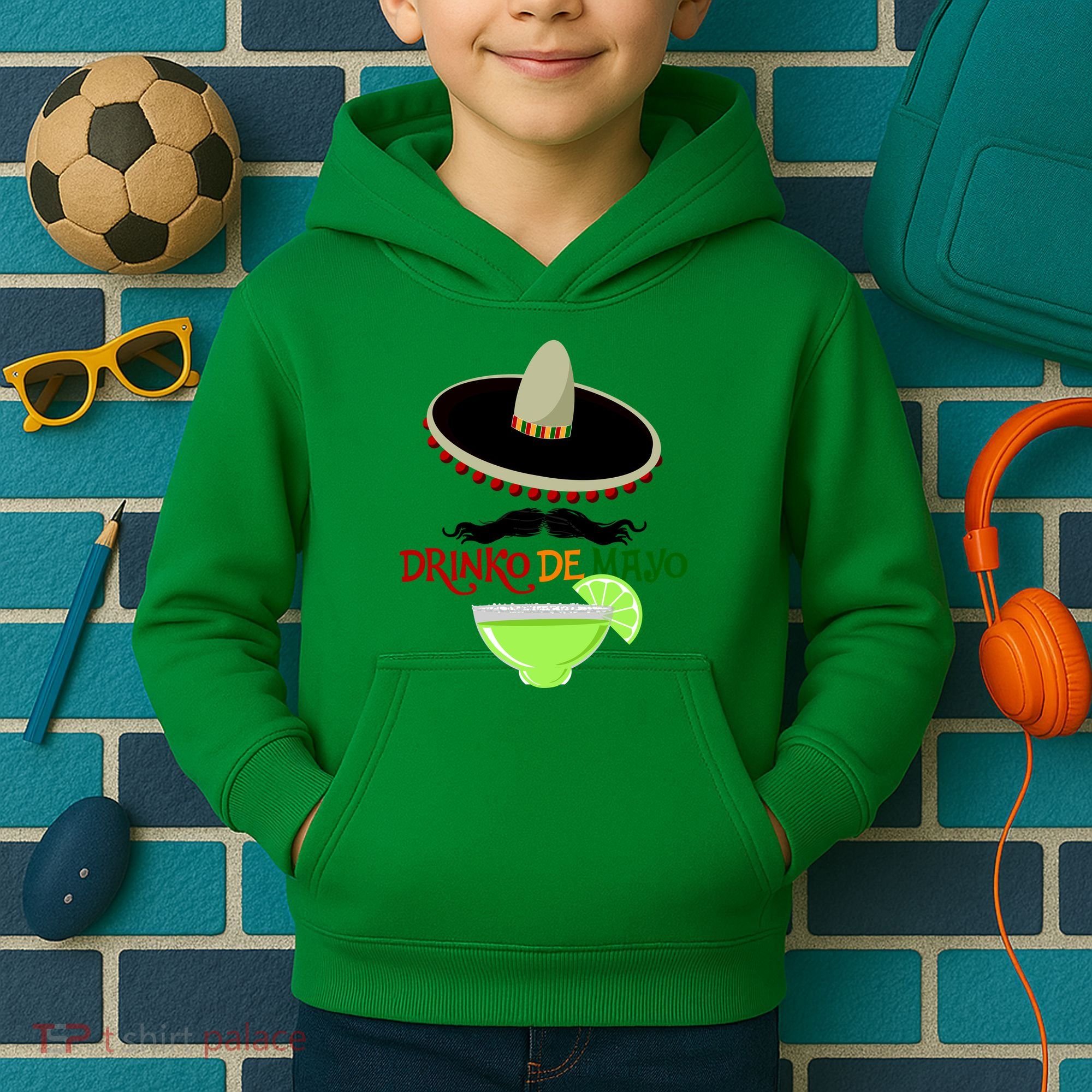 Drinko De Mayo Funny Cinco De Mayo Mustache Sombrero Kids Hoodie