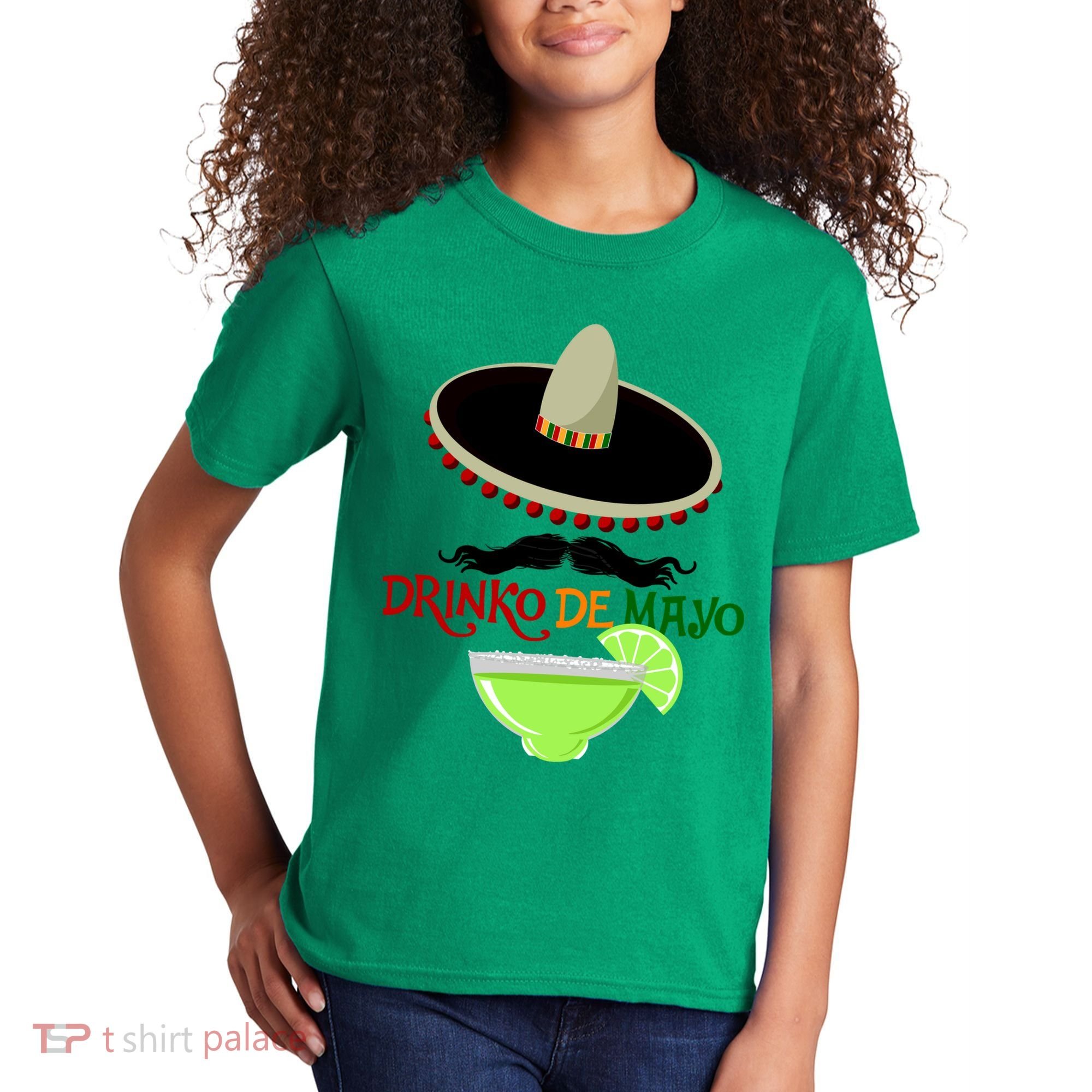 Drinko De Mayo Funny Cinco De Mayo Mustache Sombrero Kids T-Shirt