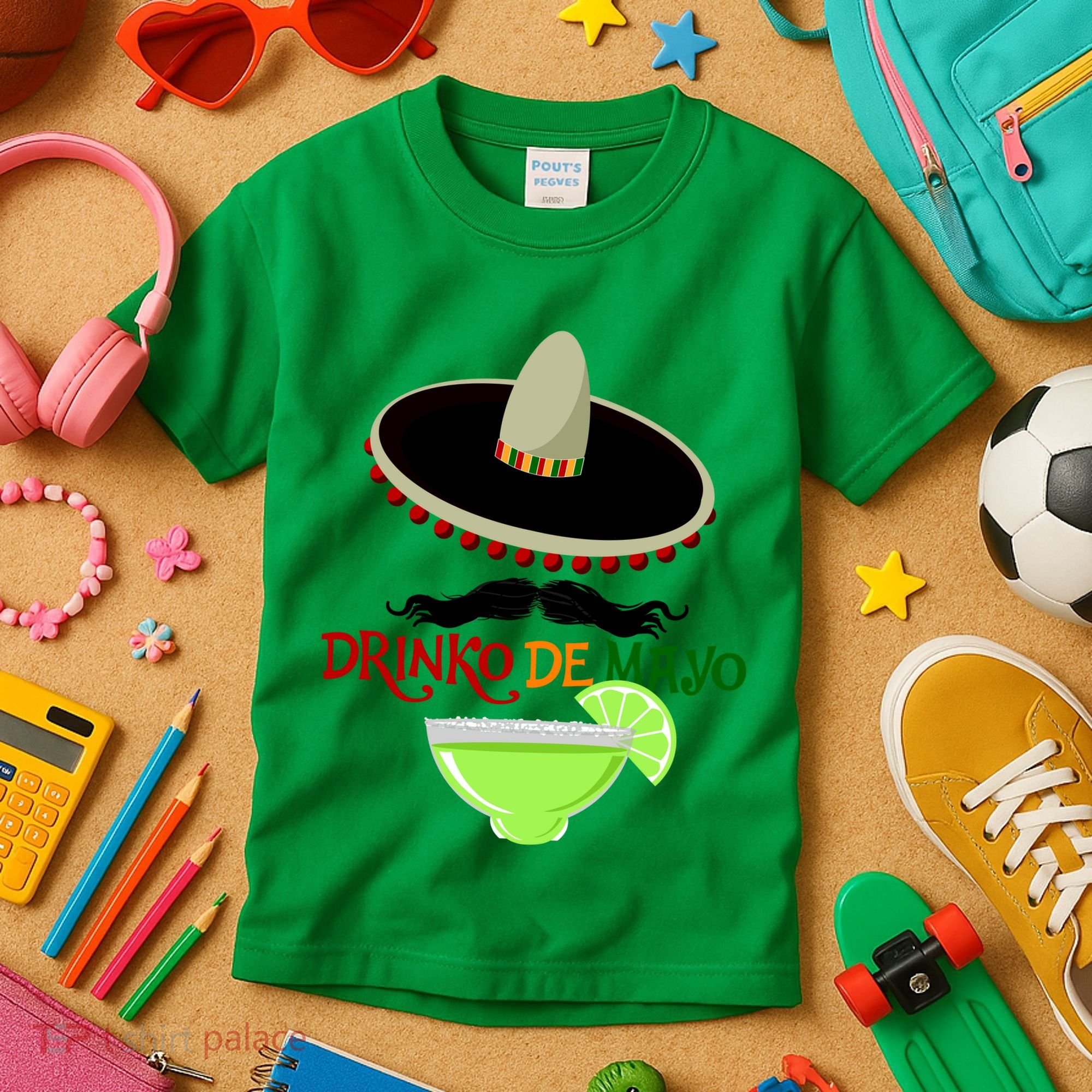 Drinko De Mayo Funny Cinco De Mayo Mustache Sombrero Kids T-Shirt