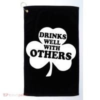 Drinks Well With Others Funny St. Patrick's Day Drinking Golf Towel thumb 0