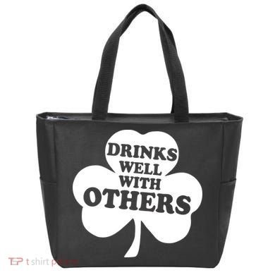 Drinks Well With Others Funny St. Patrick's Day Drinking Tote Bag