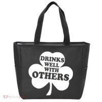 Drinks Well With Others Funny St. Patrick's Day Drinking Tote Bag thumb 0