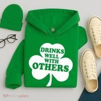 Drinks Well With Others Funny St. Patrick's Day Drinking Hoodie thumb 4
