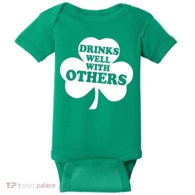 Drinks Well With Others Funny St. Patrick's Day Drinking Baby Bodysuit