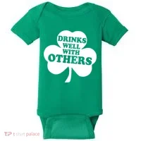 Drinks Well With Others Funny St. Patrick's Day Drinking Baby Bodysuit thumb 0