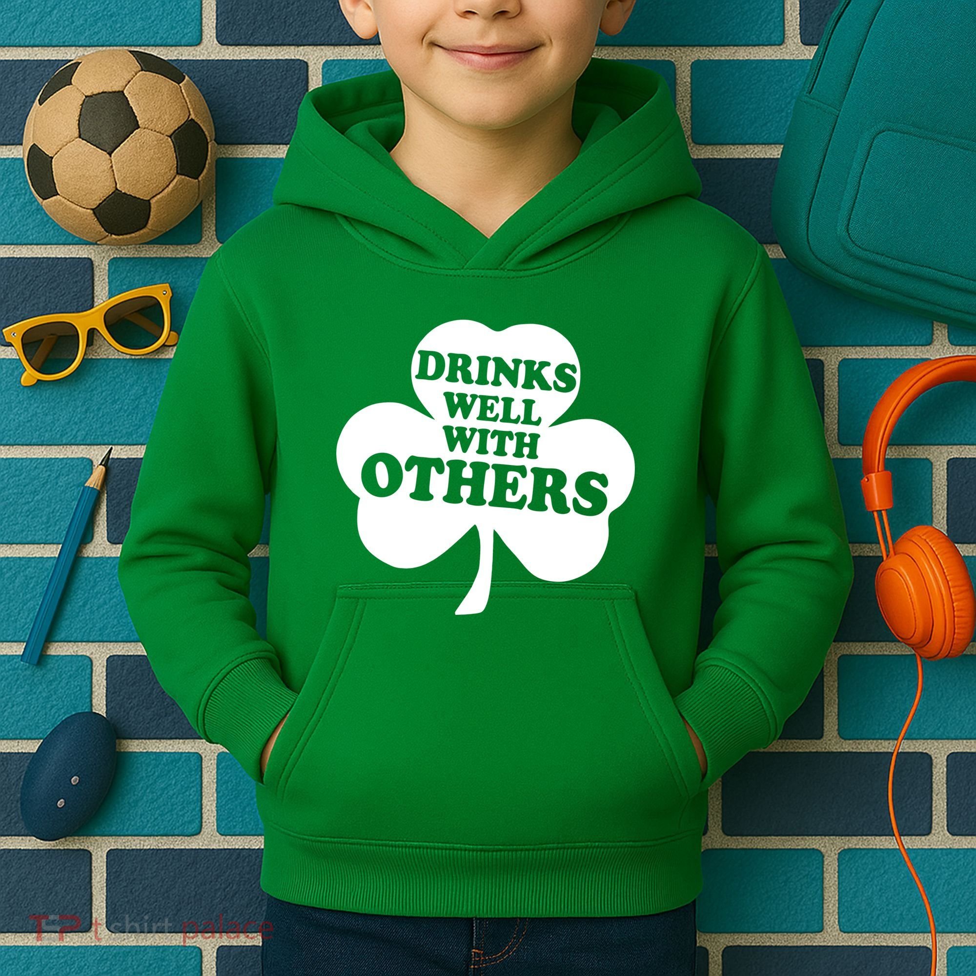 Drinks Well With Others Funny St. Patrick's Day Drinking Kids Hoodie
