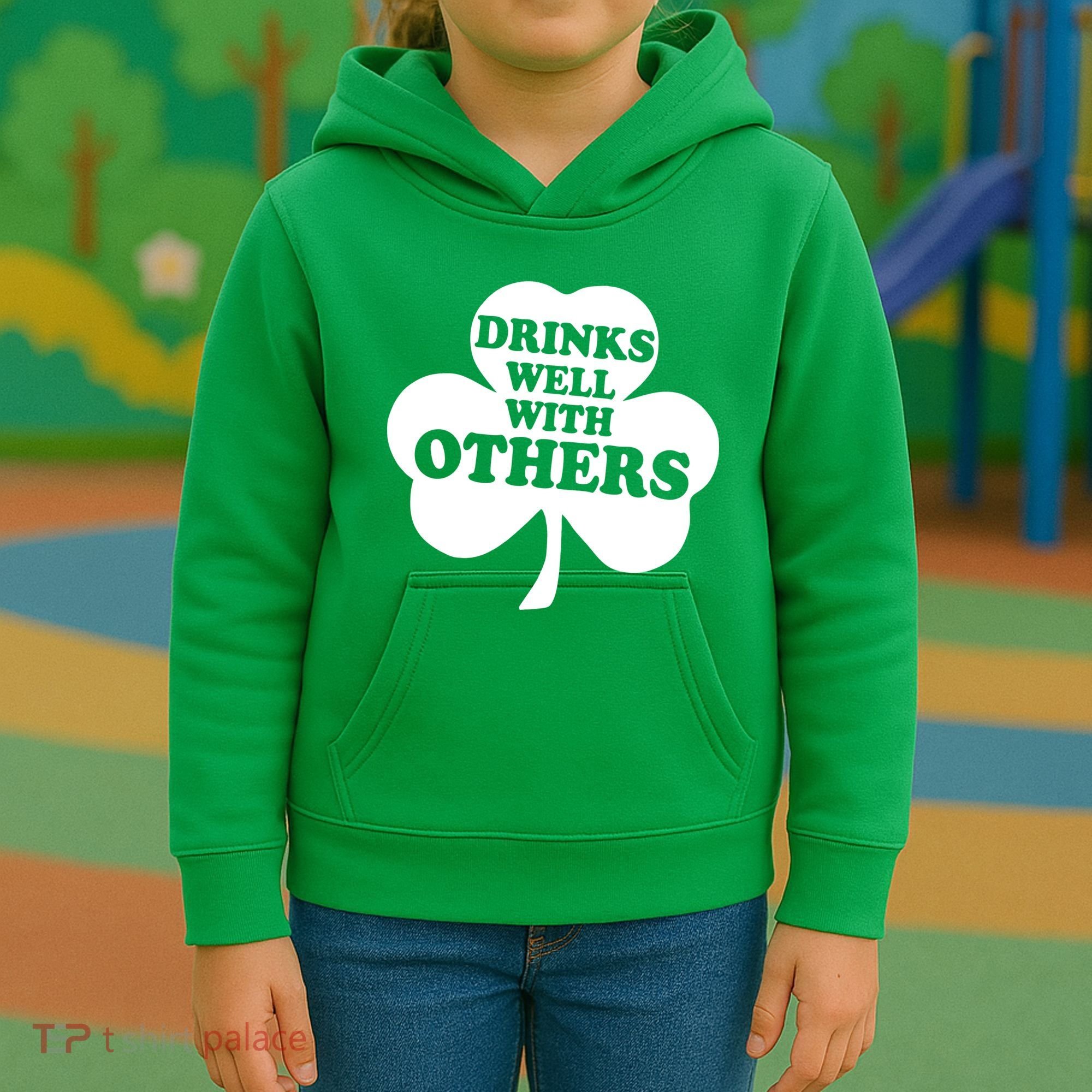 Drinks Well With Others Funny St. Patrick's Day Drinking Kids Hoodie