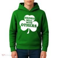 Drinks Well With Others Funny St. Patrick's Day Drinking Kids Hoodie thumb 4
