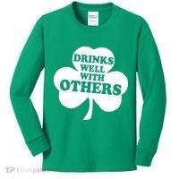 Drinks Well With Others Funny St. Patrick's Day Drinking Kids Long Sleeve Shirt thumb 0