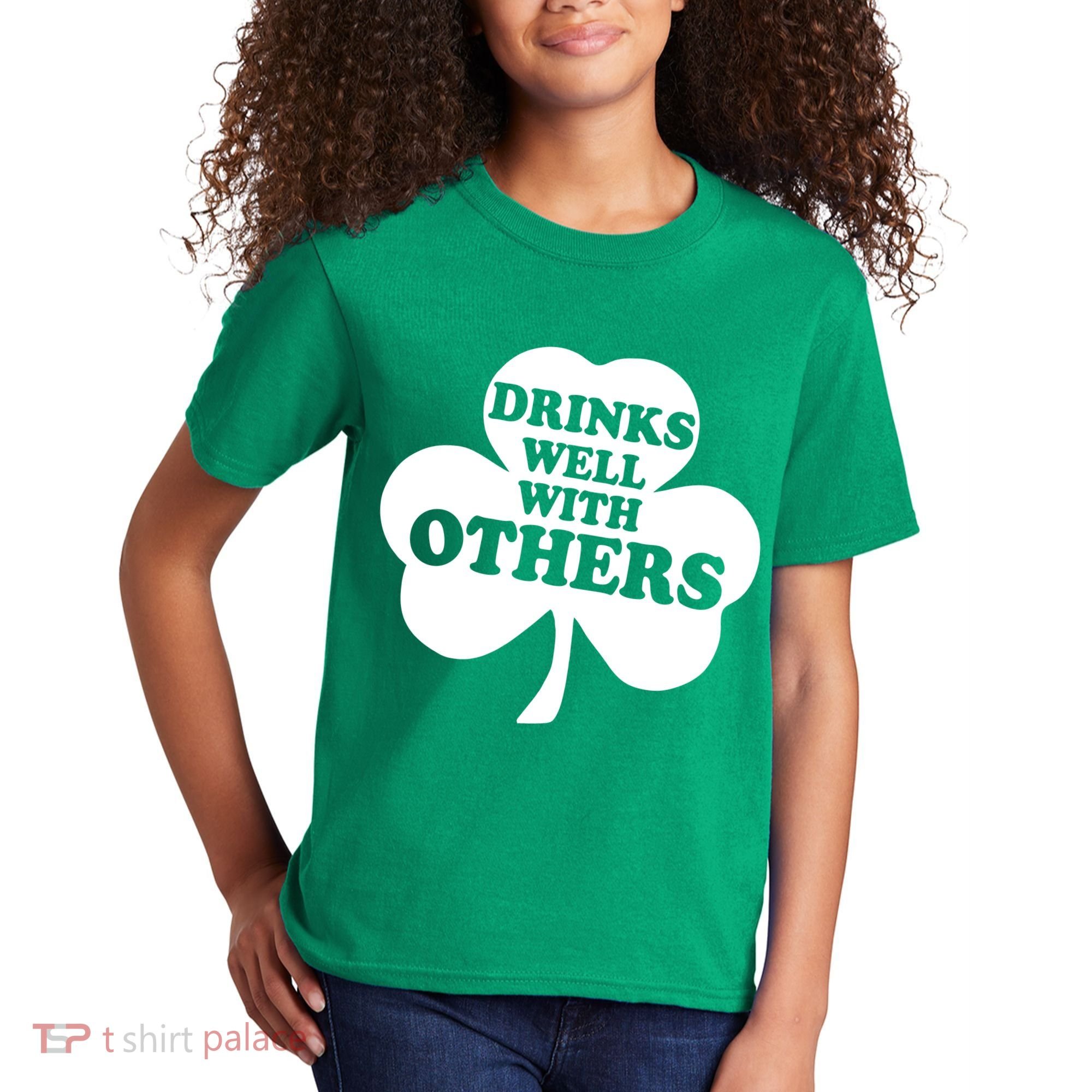 Drinks Well With Others Funny St. Patrick's Day Drinking Kids T-Shirt