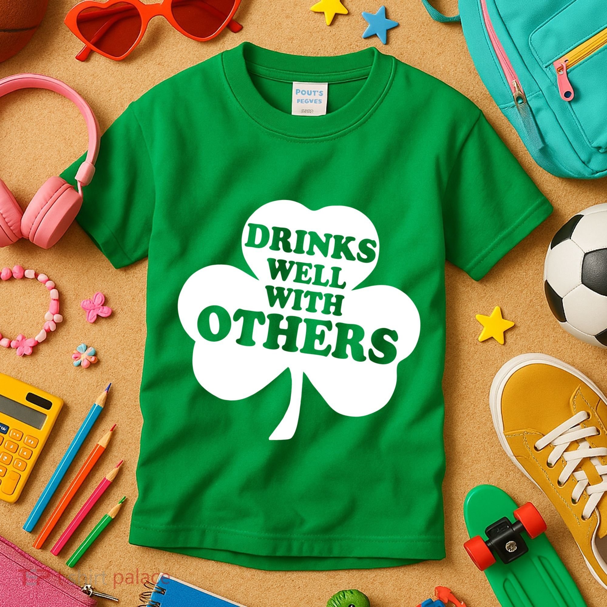 Drinks Well With Others Funny St. Patrick's Day Drinking Kids T-Shirt