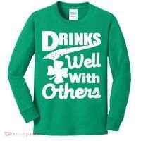 Drinks Well With Others St. Patrick's Day Kids Long Sleeve Shirt thumb 0
