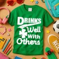 Drinks Well With Others St. Patrick's Day Kids T-Shirt thumb 3